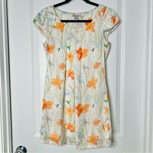 H&M Women's Satin Shift Dress Floral Hummingbird Print Size 4 Lined
